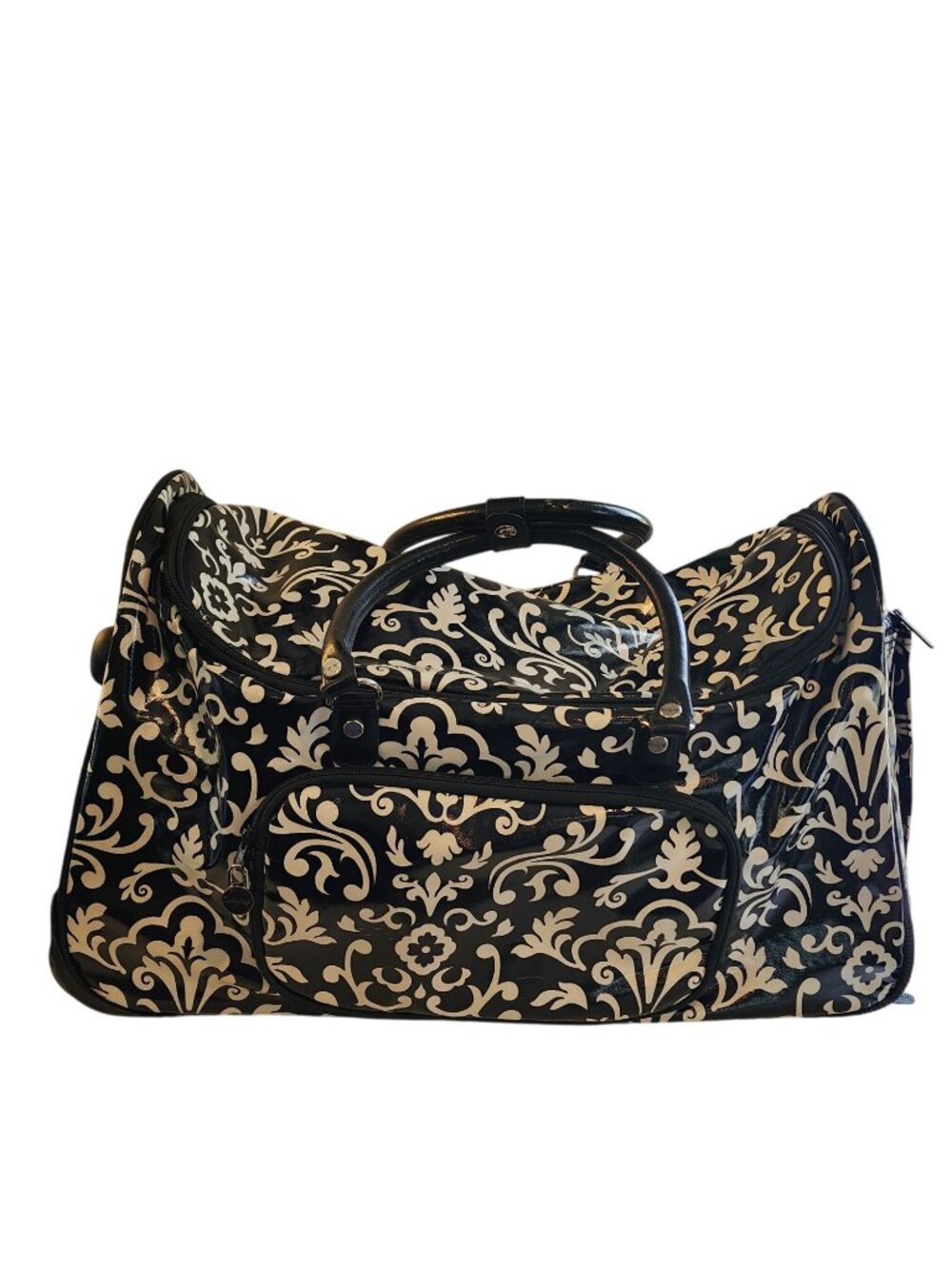 Thirty one Black White Damascus Print Waterproof Rolling Duffel Bag  23 x 12 x 1